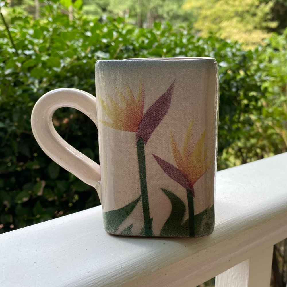 Square Pottery Mug with Birds of Paradise